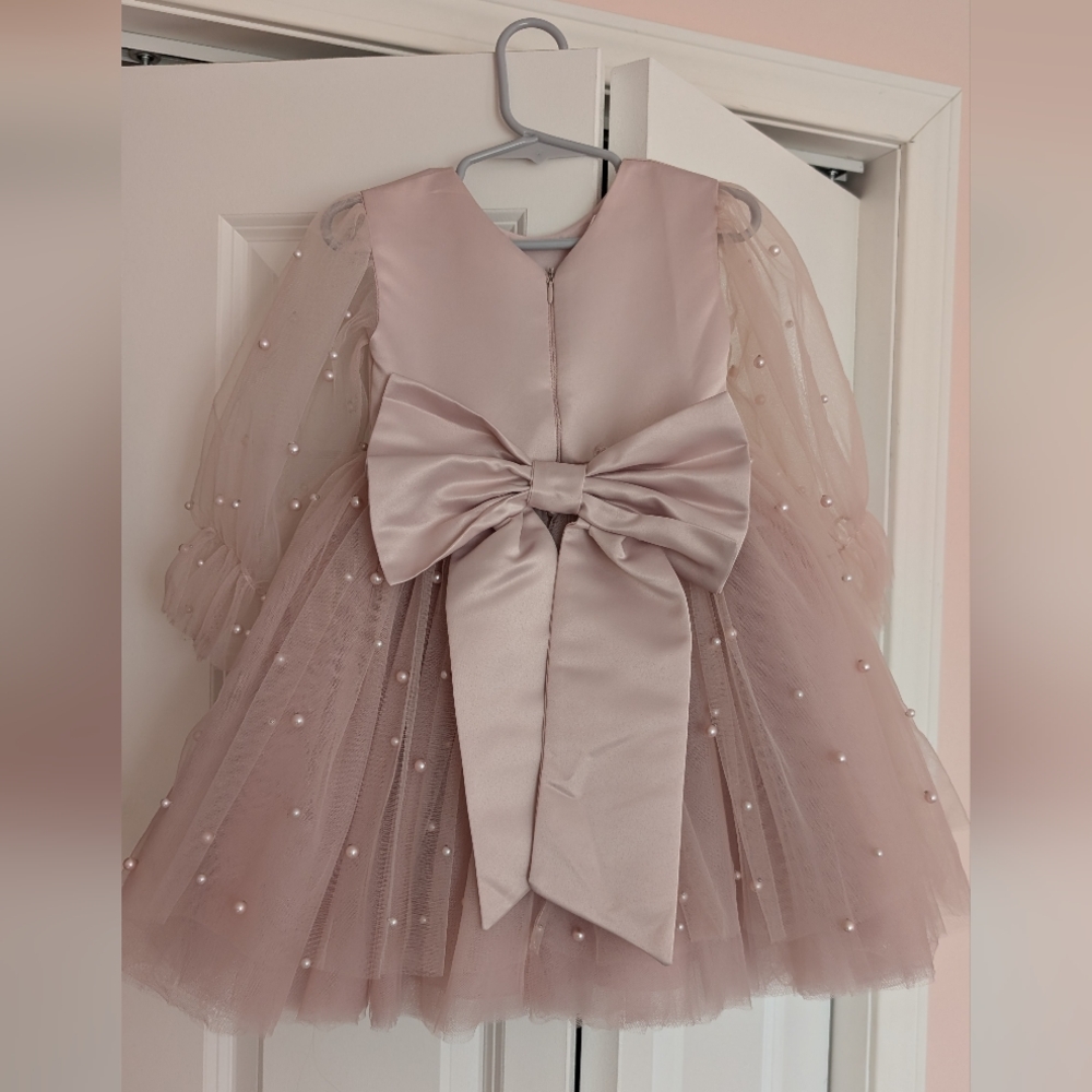 Girls' Blush Pink Pearl Tulle Party Dress